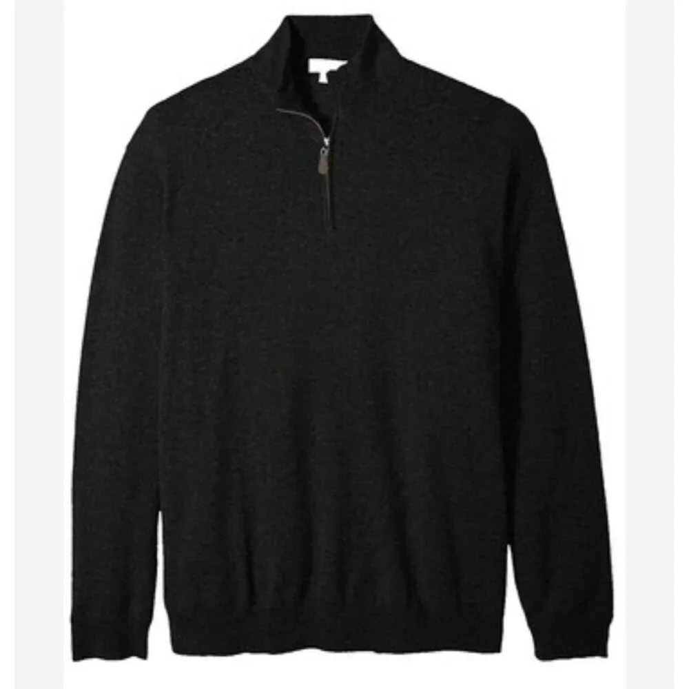 QI Cashmere Men’s Black 1/4 Zip Pullover Sweater 100% Cashmere Size M